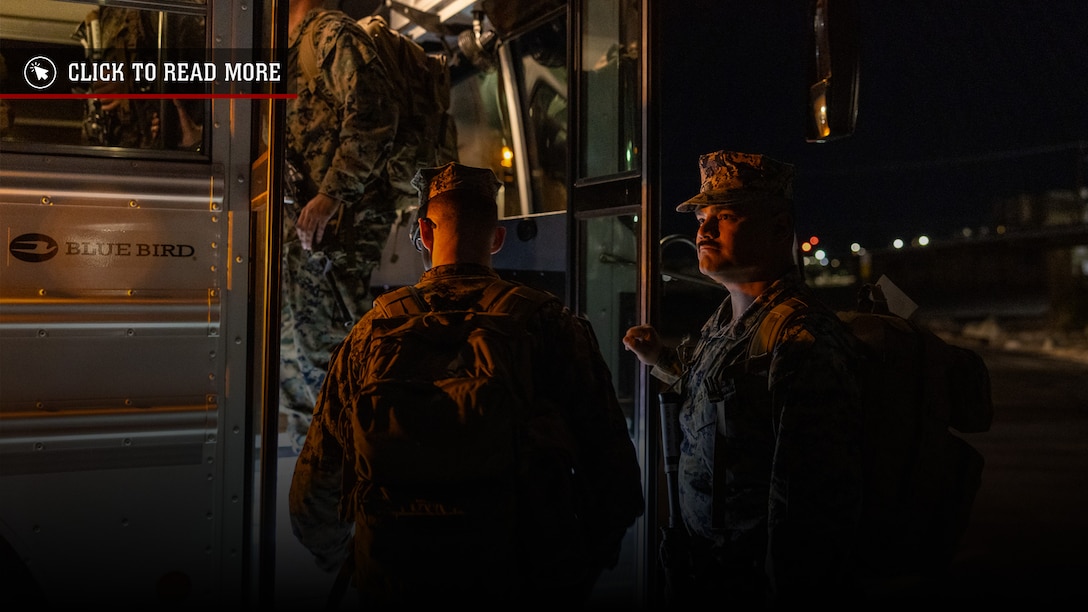U.S. Marine Corps Staff Sgt. Ezequiel Delatorre, a network chief, with Headquarters and Service Company, 2nd Battalion, 23rd Marines, 4th Marine Division, Marine Forces Reserve, and a native of Oxnard California, counts Marines as they walk into a bus on Marine Air Ground Combat Center Twentynine Palms, California, March 11, 2025.The Marines are headed to Kadena Air Base, Okinawa, Japan as part of Unit Deployment Program 25.1. The activation marks the beginning of an intensive period of training for 2nd Battalion, 23rd Marines as they provide a total force solution in support of the UDP by aligning Marine Forces Reserve’s commitment to Marine Corps strategic objectives. This is first time since 2020 that an entire Reserve infantry battalion has activated to support the Unit Deployment Program. (U.S. Marine Corps photo by Sgt. Scott Jenkins)