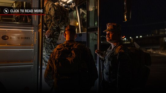 U.S. Marine Corps Staff Sgt. Ezequiel Delatorre, a network chief, with Headquarters and Service Company, 2nd Battalion, 23rd Marines, 4th Marine Division, Marine Forces Reserve, and a native of Oxnard California, counts Marines as they walk into a bus on Marine Air Ground Combat Center Twentynine Palms, California, March 11, 2025.The Marines are headed to Kadena Air Base, Okinawa, Japan as part of Unit Deployment Program 25.1. The activation marks the beginning of an intensive period of training for 2nd Battalion, 23rd Marines as they provide a total force solution in support of the UDP by aligning Marine Forces Reserve’s commitment to Marine Corps strategic objectives. This is first time since 2020 that an entire Reserve infantry battalion has activated to support the Unit Deployment Program. (U.S. Marine Corps photo by Sgt. Scott Jenkins)
