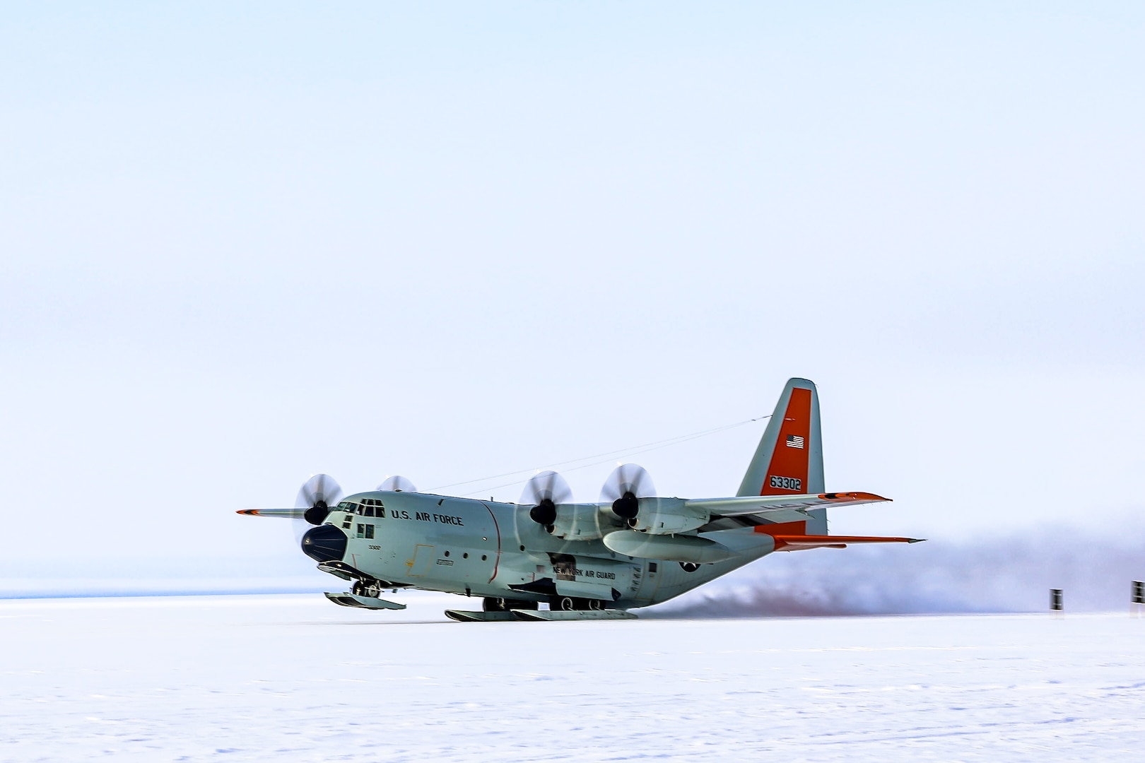 An LC-130 assigned to the 109th Airlift Wing, New York Air National Guard, at McMurdo Station, Antarctica, during the 2024-25 Operation Deep freeze support season.