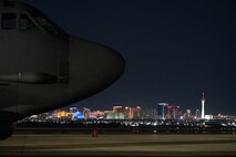 A U.S. Air Force B-52H Stratofortress assigned to the 23rd Bomb Squadron sits on the flightline during Red Flag 25-2 at Nellis Air Force Base, Nevada, March 11, 2025. Red Flag prepares Airmen, when needed, to fight and win alongside our allies and partners. (U.S. Air Force photo by Senior Airman Kyle Wilson)