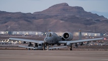 A U.S. Air Force A-10 Thunderbolt II assigned to the 57th Wing taxis on the flightline during Red Flag 25-2 at Nellis Air Force Base, Nevada, March 11, 2025. Red Flag increases interoperability between partner nations and across the joint force as Airmen train together against high-end, realistic scenarios. (U.S. Air Force photo by Senior Airman Kyle Wilson)