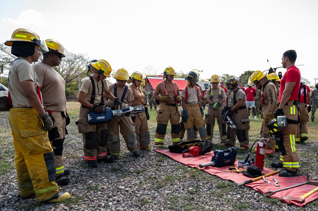 Local Honduran firefighters attend training led by Joint Task Force-Bravo firefighters training at Soto Cano Air Base, Honduras, March 13, 2025.