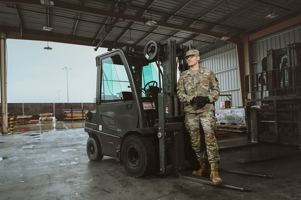 Tech. Sgt. Duncan Hamlin, a loadmaster with the 86th Aerial Port Squadron, poses for a photo on Dec. 12, 2024, at Travis Air Force Base, California. The 86th APS is responsible for global airlift operations.
