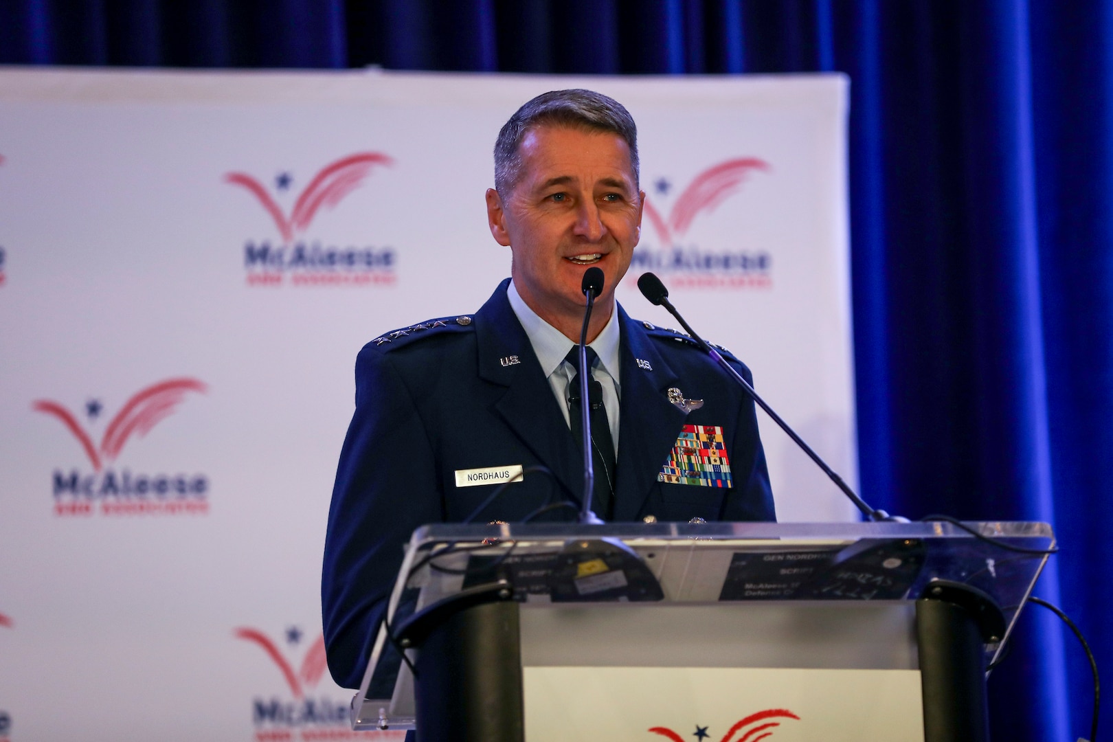 Air Force Gen. Steve Nordhaus, chief, National Guard Bureau, addresses the McAleese and Associates 16th Annual Defense Programs Conference, Arlington, Virginia, March 18, 2025.