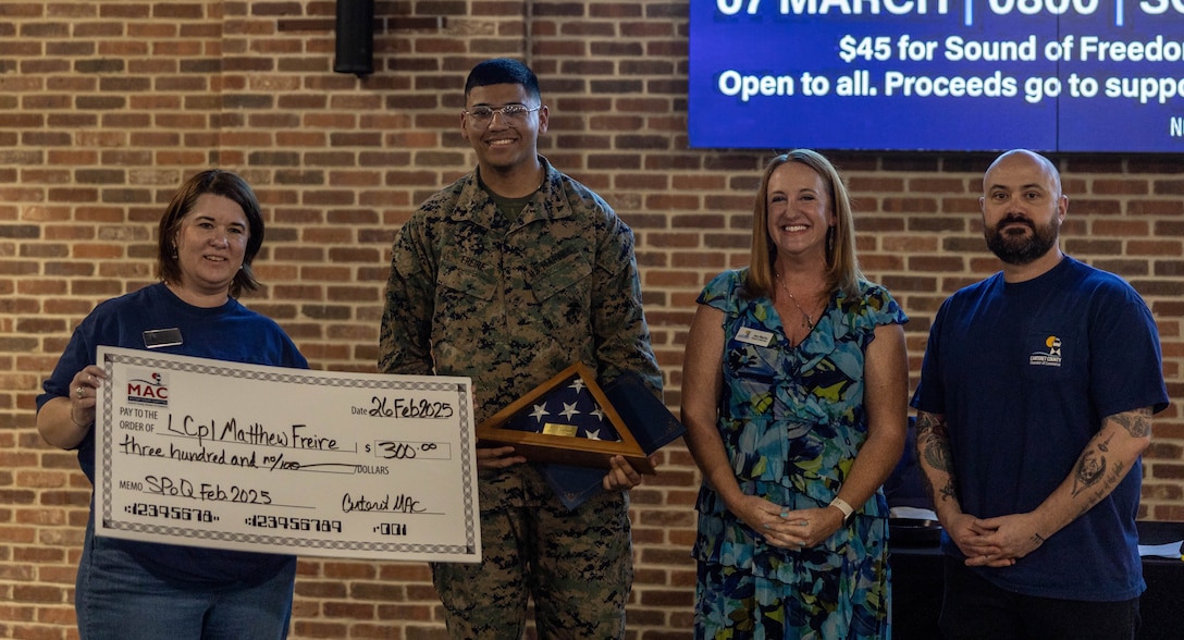 Lance Cpl. Freire was recognized for his contributions to his command and dedication to his community. (U.S. Marine Corps photo by Sgt. Jade Farrington)
