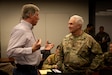 U.S. Army Maj. Gen. Haldane Lamberton talks with Kentucky Rep. Walker Thomas at the Army Aviation Support Facility in Frankfort, Kentucky on March 10, 2025. Lamberton hosted lawmakers from the Kentucky congress to learn about Kentucky National Guard operations and readiness. (U.S. Army photo by Andy Dickson)