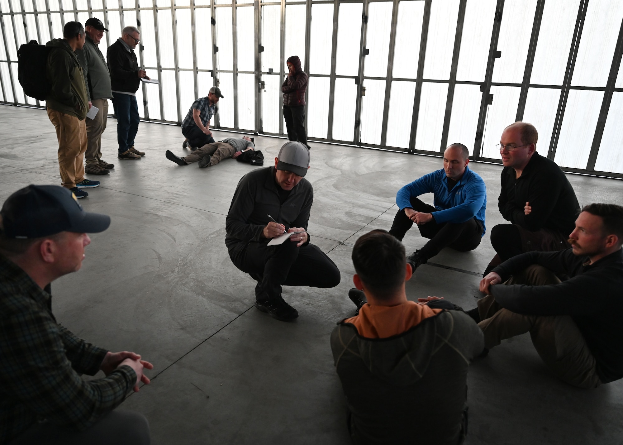 Medical professionals from the Joint Personnel Recovery Agency conducted medical evaluations and debriefs with simulated patients during Exercise Bamboo Eagle 25-1, at Brown Field Municipal Airport, California, on Feb. 14, 2025. The JPRA is the lead for the Department of Defense’s survival, evasion, resistance, and escape psychology program. This scenario was built by the 414th Combat Training Squadron Detachment 1 from Davis-Monthan Air Force Base, Arizona. (U.S. Air Force photo by Staff Sgt. Abbey Rieves)