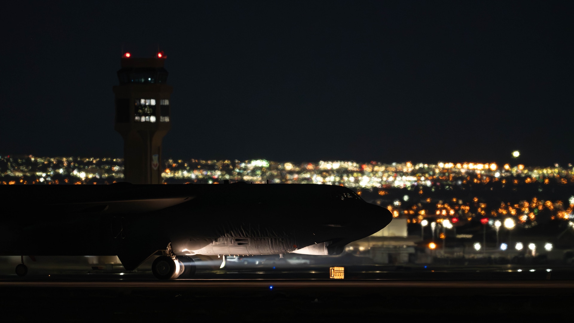 A U.S. Air Force B-52H Stratofortress assigned to the 23rd Bomb Squadron taxis on the flightline during Red Flag 25-2 at Nellis Air Force Base, Nevada, March 11, 2025. Exercises such as Red Flag deter potential adversaries by demonstrating the ability to deploy long range strike forces and deliver decisive effects. (U.S. Air Force photo by Senior Airman Kyle Wilson)