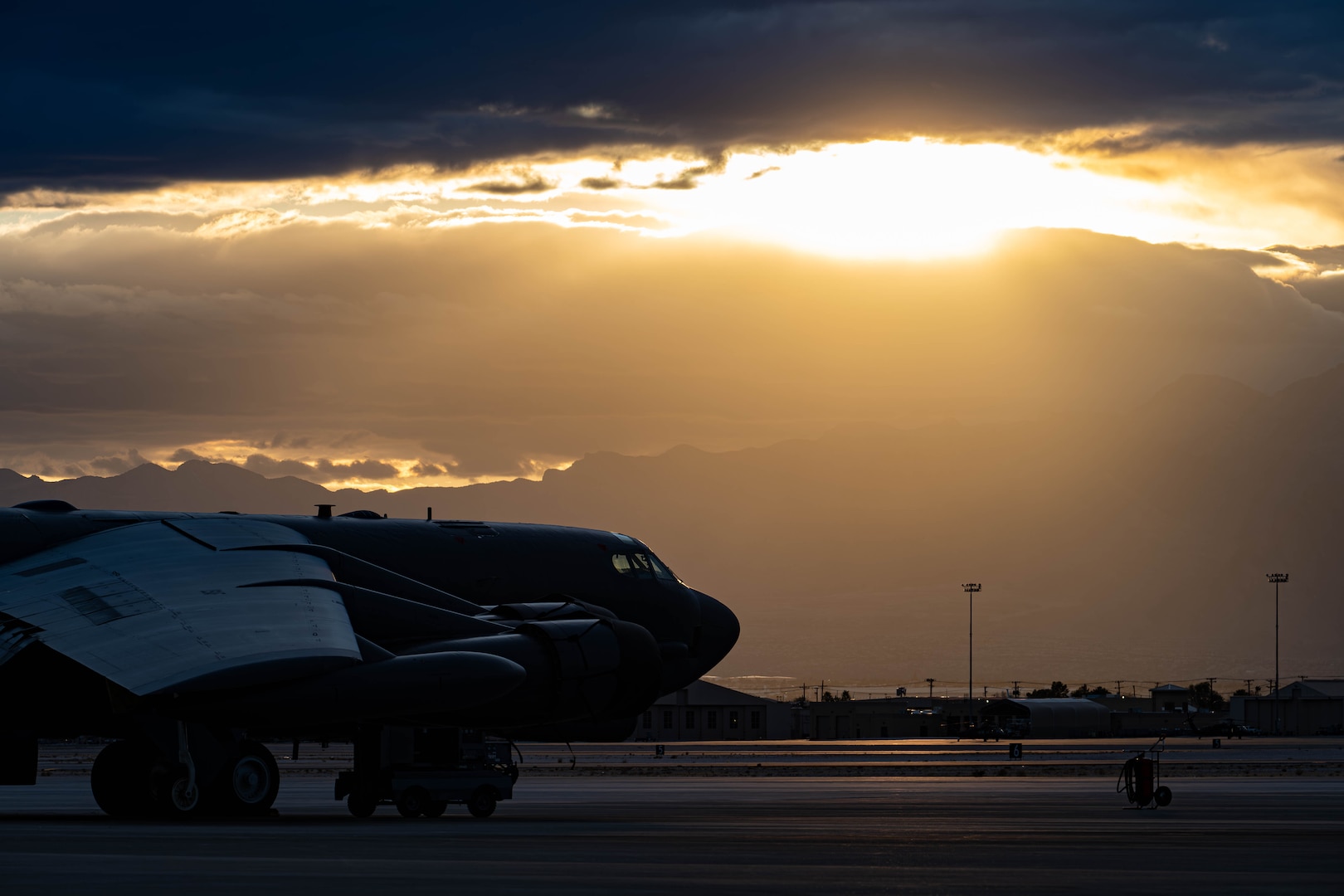 A U.S. Air Force B-52H Stratofortress assigned to the 23rd Bomb Squadron sits on the flightline during Red Flag 25-2 at Nellis Air Force Base, Nevada, March 11, 2025. Red Flag is an annual exercise designed to reflect real-world contingency scenarios that provides advanced aerial combat training to aircrews. (U.S. Air Force photo by Senior Airman Kyle Wilson)