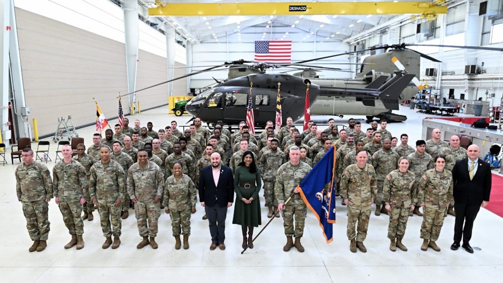 Maryland Army National Guard Soldiers assigned to the 1st Battalion, 224th Aviation Regiment, celebrated their return home from federal deployment under the direction of U.S. Northern Command at Weide Army Heliport at the Army Aviation Support Facility at Aberdeen Proving Ground-South March 8, 2025.