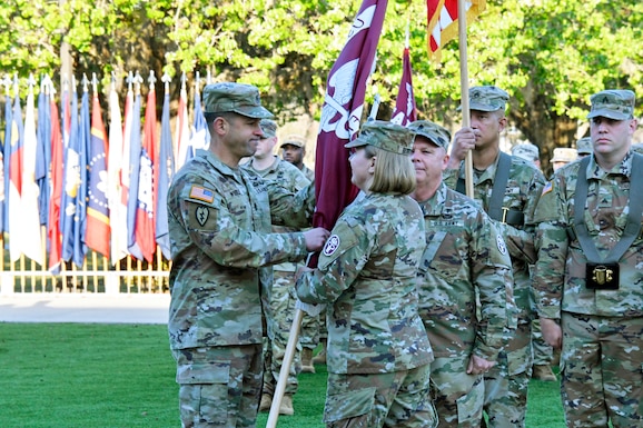 Col. Margaret Berryman, Fort Stewart U.S. Army Medical Department Activity commander and Winn ACH director passes the unit’s colors to Command Sgt. Maj. Mario Wible March 19 as he assumes responsibility of the MEDDAC and the hospital as its senior enlisted advisor during a ceremony at Fort Stewart’s Cashe Garden. Read more at the link!