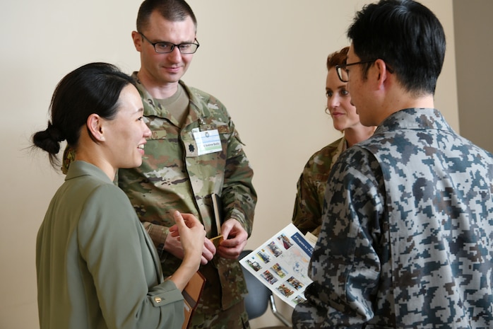 Capabilities Development Working Group participants take part in a discussion following a trilateral working session attended by representatives of U.S. Indo-Pacific Command and delegations from Japan and the Republic of Korea on March 6, 2025 at Camp Withycombe in Happy Valley, Oregon.