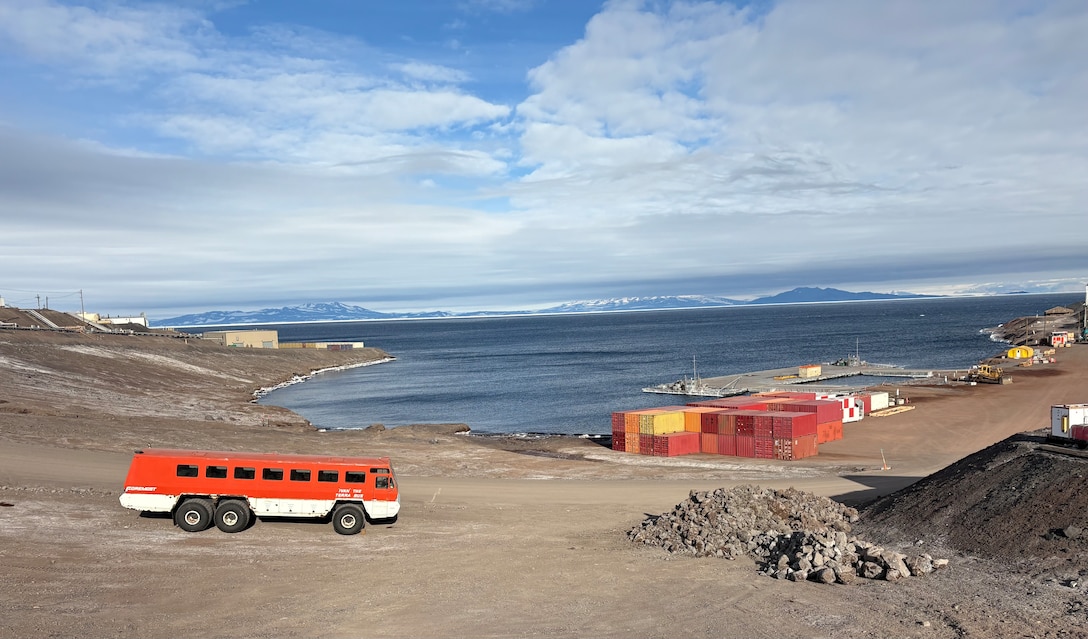 Amy Steiner, chief of the Geotechnical and Materials Section, recently completed a temporary duty trip to McMurdo Station in Antarctica, where she supported the installation of a marine resupply and cargo transport pier. The project is a collaborative effort between the USACE Marine Design Center and the National Science Foundation (NSF) that aims to enhance cargo transport capabilities in Winter Quarters Bay.