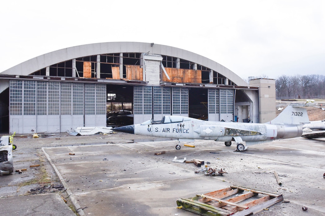 This photo shows damage from an EF1 tornado that touched down on the morning of Feb. 28, 2024, at Wright-Patterson Air Force Base, Ohio. The tornado knocked down power lines and trees and damaged several buildings on the base, including the Air Force Research Laboratory and a National Museum of the U.S. Air Force restoration hangar. No one was injured. Arnold Engineering Development Complex Safety personnel at Arnold Air Force Base, Tenn., are urging vigilance and preparedness during peak Tornado season, which is from March through June. (U.S. Air Force photo by Senior Airman Jack Gardner)