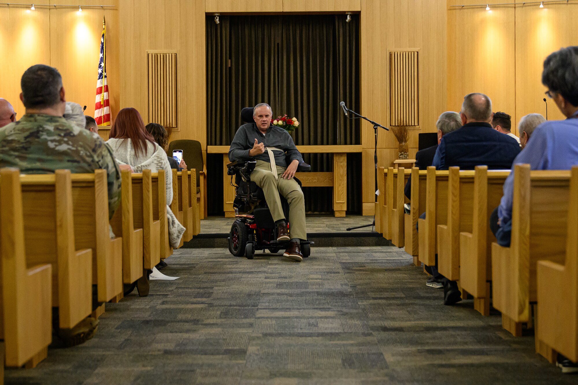 Retired Lt. Col. (Chaplain) Zebulon Beck speaks during a Day of Prayer event at Hill Air Force Base, Utah, March 13, 2025. Beck had served as the 75th Air Base Wing chaplain from June 2017 to May 2020 and shared reflections about faith and resiliency during the event. (U.S. Air Force photo by R. Nial Bradshaw)