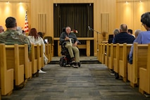 Retired Lt. Col. (Chaplain) Zebulon Beck speaks during a Day of Prayer event at Hill Air Force Base, Utah, March 13, 2025. Beck had served as the 75th Air Base Wing chaplain from June 2017 to May 2020 and shared reflections about faith and resiliency during the event. (U.S. Air Force photo by R. Nial Bradshaw)