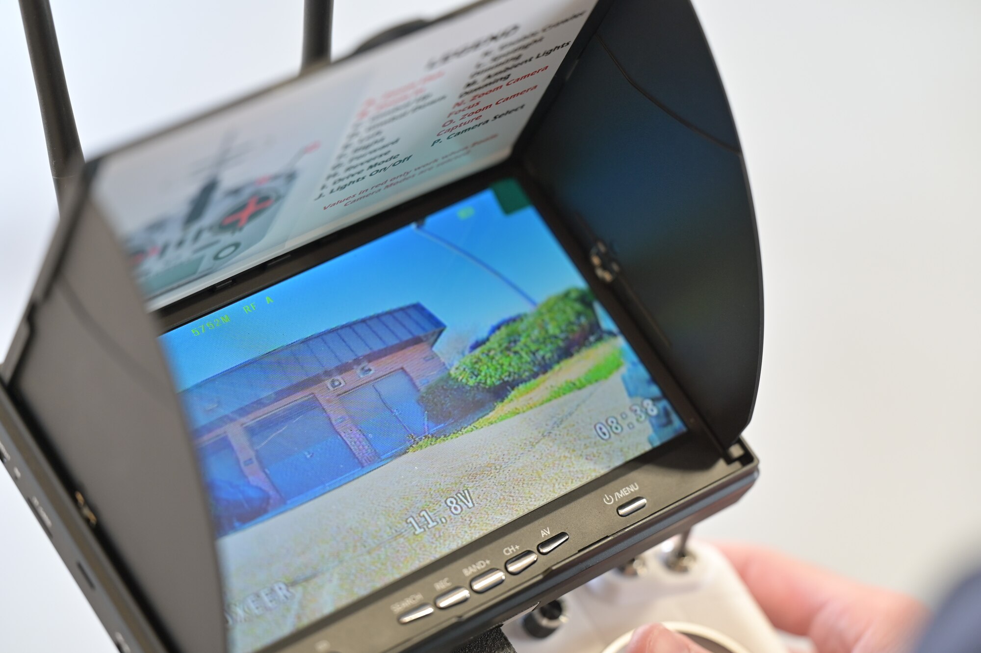 An LED monitor shows live video footage of the Marten MK2 Pro robot at Columbus Air Force Base, Mississippi, March 18, 2025. The new fire protection asset bolstered the available search and inspection tools for the CAFB Fire and Emergency services flight. (U.S. Air Force photo by Airman 1st Class Joseph Curzi)