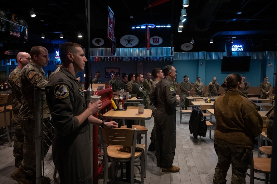 Team Minot Airmen gather at the 2025 Air Force Assistance Fund campaign kickoff event at Minot Air Force Base, North Dakota, March 19, 2025. The Air Force Assistance Fund campaign is an annual event that raises money for charities supporting Airmen and their families when in need. (U.S. Air Force photo by Airman 1st Class Wesley Davies)