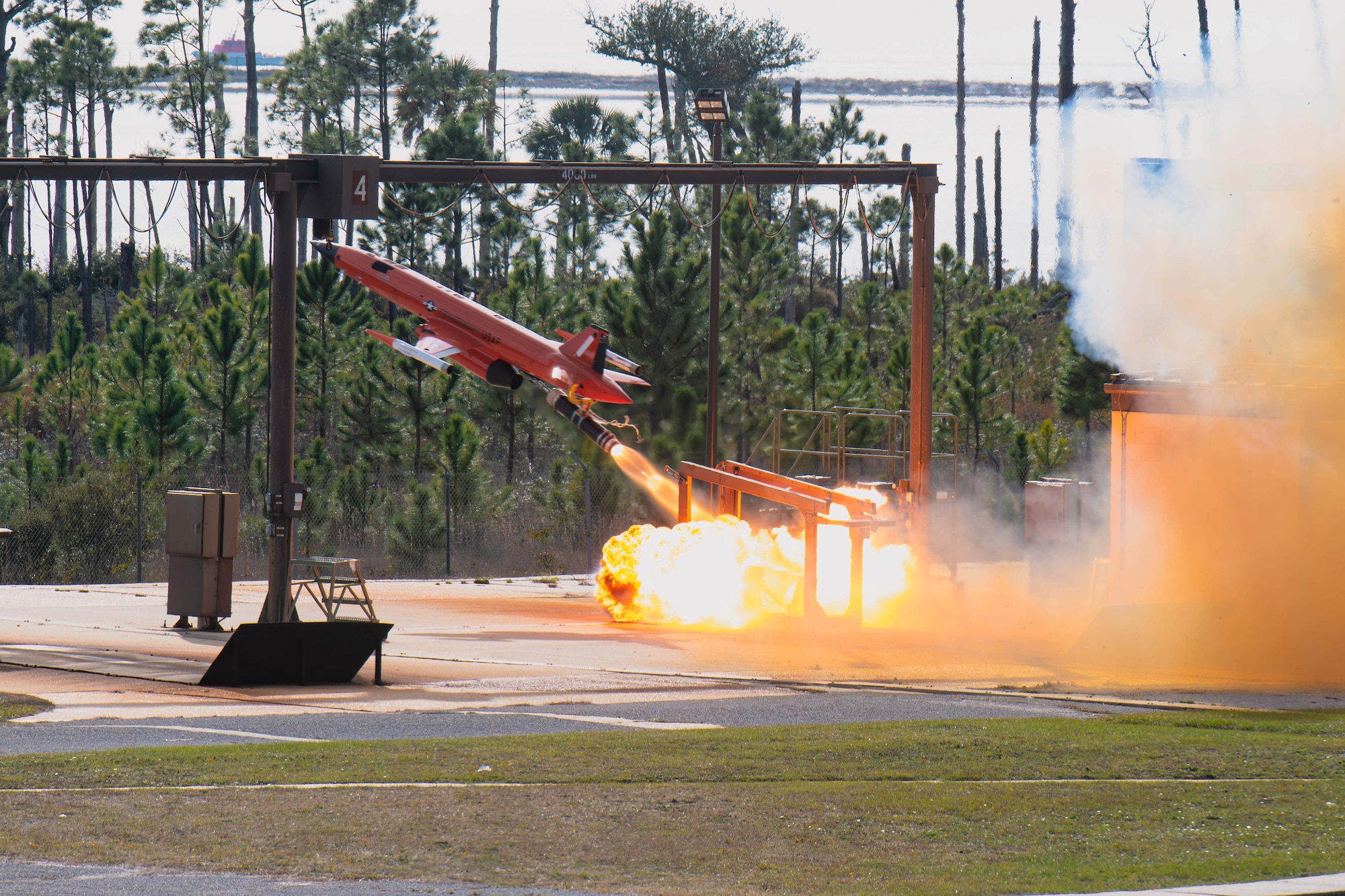 A subscale aerial target takes off