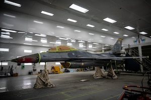 F-16 Fighter Jet prepped for painting.