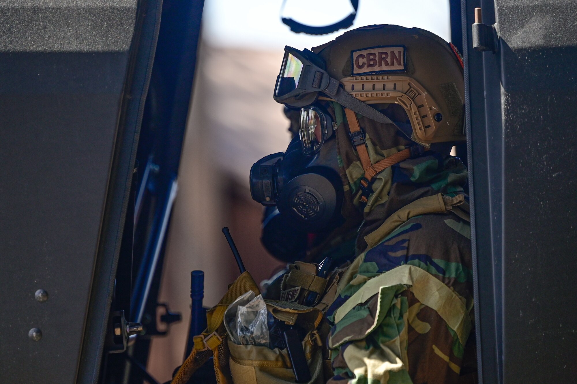 An Airman assigned to the 19th Civil Engineer Squadron patrols the surrounding area during a Prime Base Engineer Emergency Force (Prime BEEF) field training exercise at Little Rock Air Force Base, Arkansas, March 19, 2025. The exercise focused on base establishment, perimeter security, defensive fighting positions and shelter construction.