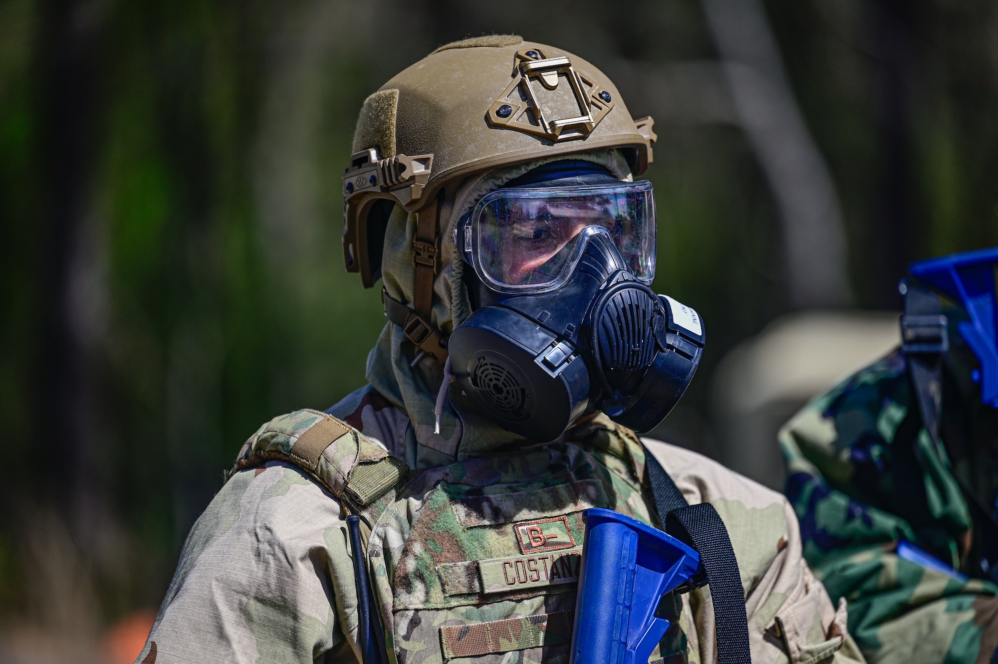 An Airman assigned to the 19th Civil Engineer Squadron inspects the surrounding area during a Prime Base Engineer Emergency Force (Prime BEEF) field training exercise at Little Rock Air Force Base, Arkansas, March 19, 2025. Through repeated training, Airmen develop muscle memory for tactics that allow them to execute contingency plans quickly and efficiently during emergencies.