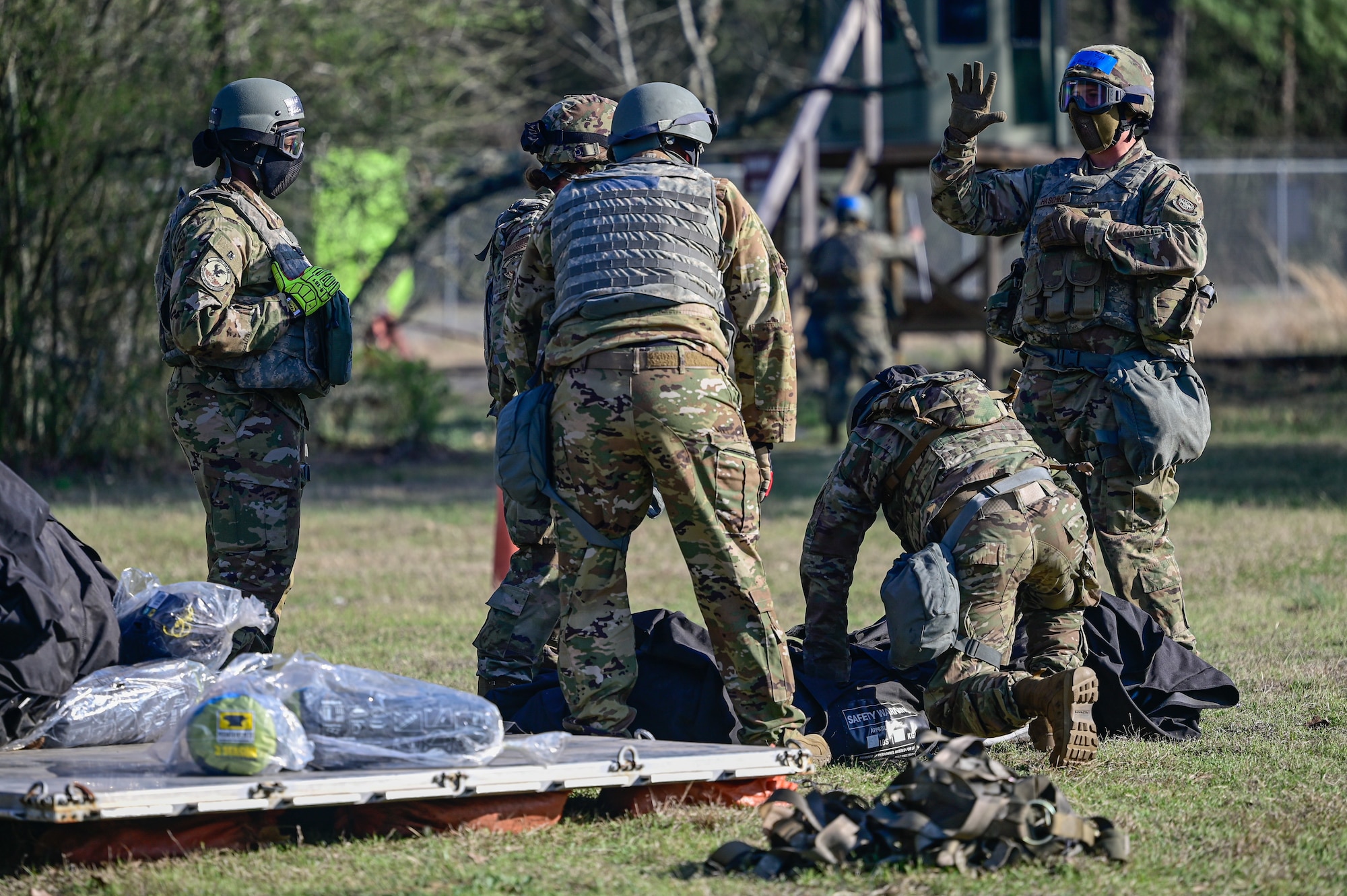 Airmen assigned to the 19th Civil Engineer Squadron assemble a Base-X tent during a Prime Base Engineer Emergency Force (Prime BEEF) field training exercise at Little Rock Air Force Base, Arkansas, March 19, 2025. The training enhanced mission readiness by simulating real-world contingency scenarios that require quick thinking and adaptability.