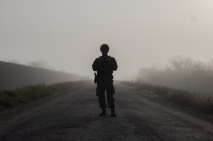 A U.S. soldier stands guard at a known crossing point for illegal aliens along the border in Brownsville, Texas, Feb. 25, 2025. U.S. Northern Command is working together with the Department of Homeland Security to augment U.S. Customs and Border Protection along the southern border with additional military forces. This initial deployment of more than 1,600 active-duty personnel brings the total military Title 10 forces along the border to approximately 4,000 personnel. (U.S. Army photo by Sgt. 1st Class Andrew Sveen)