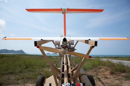 An Outlaw G2 MQM 170C target drone, an asset of U.S. Army Threat Systems Management Office and U.S. civilian contractors, Griffon Aerospace, is prepared a to launch for a simulated maritime strike at the Hat Yao Training Camp during exercise Cobra Gold, March 4. Cobra Gold is the largest joint exercise in mainland Asia taking place from Feb. 26 – Mar. 8, 2025.