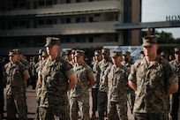 U.S. Marines with 1st Battalion, 5th Marine Regiment, attached to Marine Rotational Force-Southeast Asia, I Marine Expeditionary Force, conduct the opening ceremony for Valiant Mark 25 on Bedok Camp, Singapore, March 17, 2025.