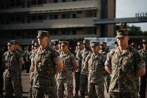 U.S. Marines with 1st Battalion, 5th Marine Regiment, attached to Marine Rotational Force-Southeast Asia, I Marine Expeditionary Force, conduct the opening ceremony for Valiant Mark 25 on Bedok Camp, Singapore, March 17, 2025.