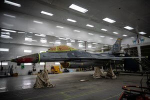 F-16 Fighter Jet prepped for painting.