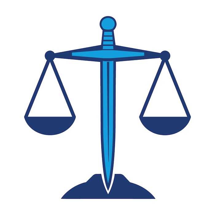 Modified Illustration: Justice scales with sword in the middle [image is not public domain]