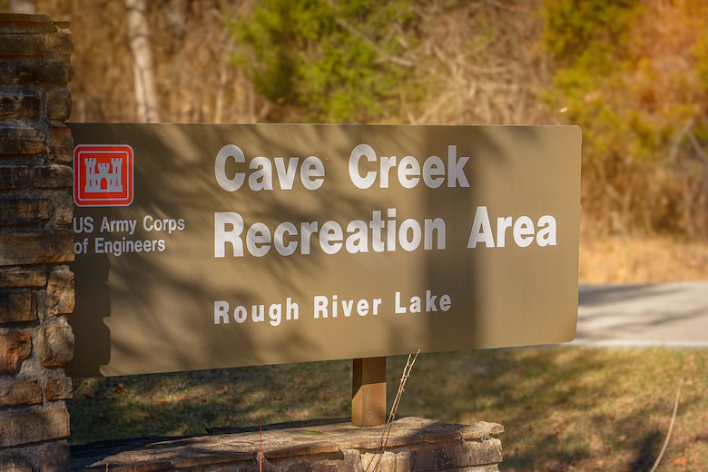 Entrance sign to Cave Creek Campground, Falls of Rough, Kentucky.