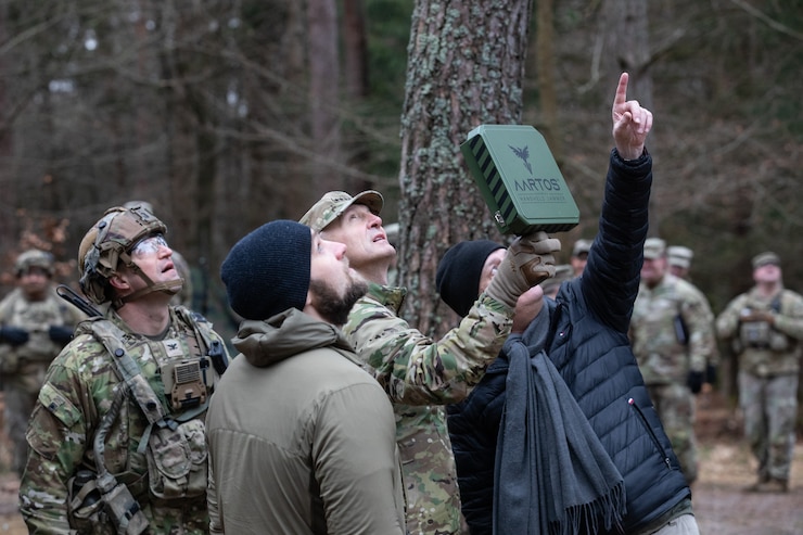 Chief of Staff of the Army, Gen. Randy George, visits the Joint Multinational Readiness Center to utilize new technology Soldiers are using during exercise Combined Resolve (CbR) 25-1 at the Hohenfels Training Area, Hohenfels, Germany, Feb. 6, 2025. During CbR 25-1, the U.S. Army is implementing its Transforming In Contact initiative, utilizing new technologies and systems designed to enhance its war fighting readiness and ability to respond to crisis or conflict. (U.S. Army photo by Spc. Thomas Dixon)