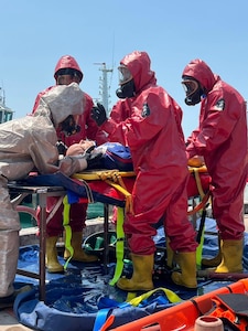 Port of Laem Chabang medical and decontamination team runs through a training exercise at the port in Thailand March 9, 2025.