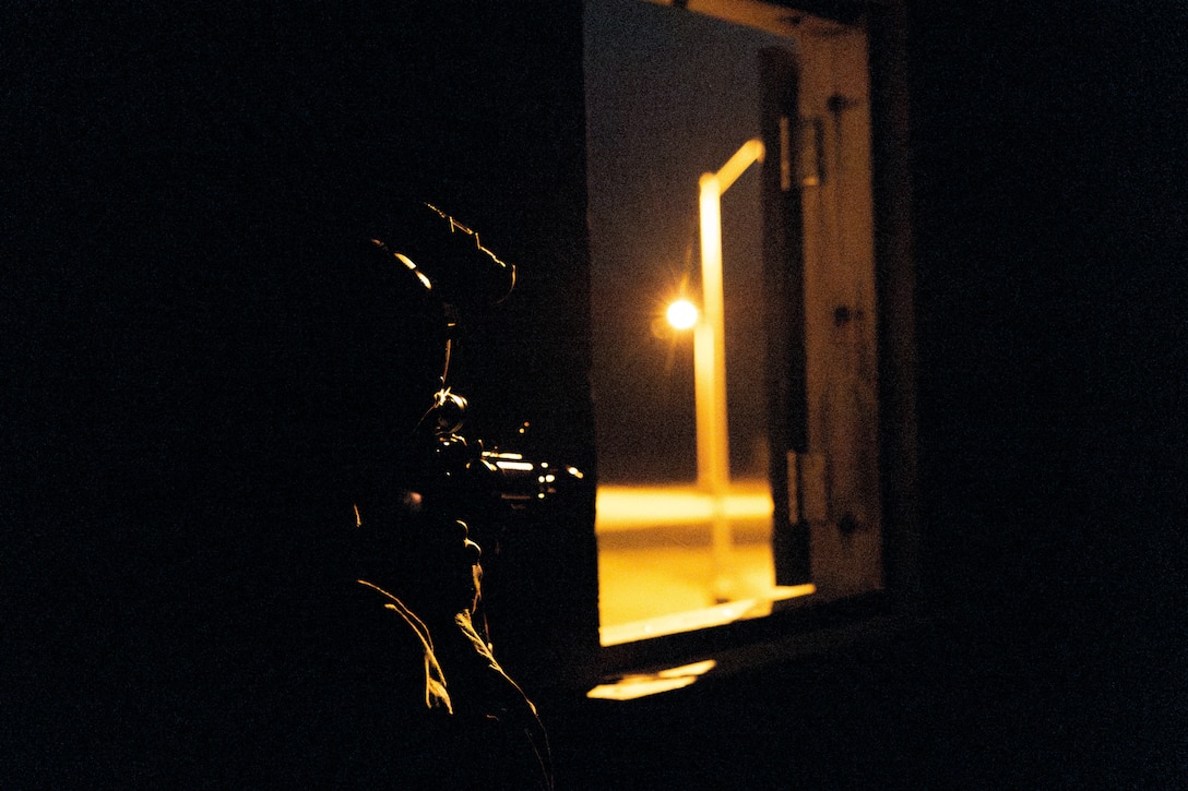 U.S. Marine Corps Pfc. Demeko Croft, a maintenance management specialist with Marine Forces Reserve, fires an M4 carbine at simulated enemies during a field exercise on Camp Shelby Joint Forces Training Center, Mississippi, March 13, 2025. MARFORRES Marines conducted the exercise to maintain proficiency in warfighting, communication and leadership skills common to all Marines. (U.S. Marine Corps photo by Lance Cpl. Van Hoang)