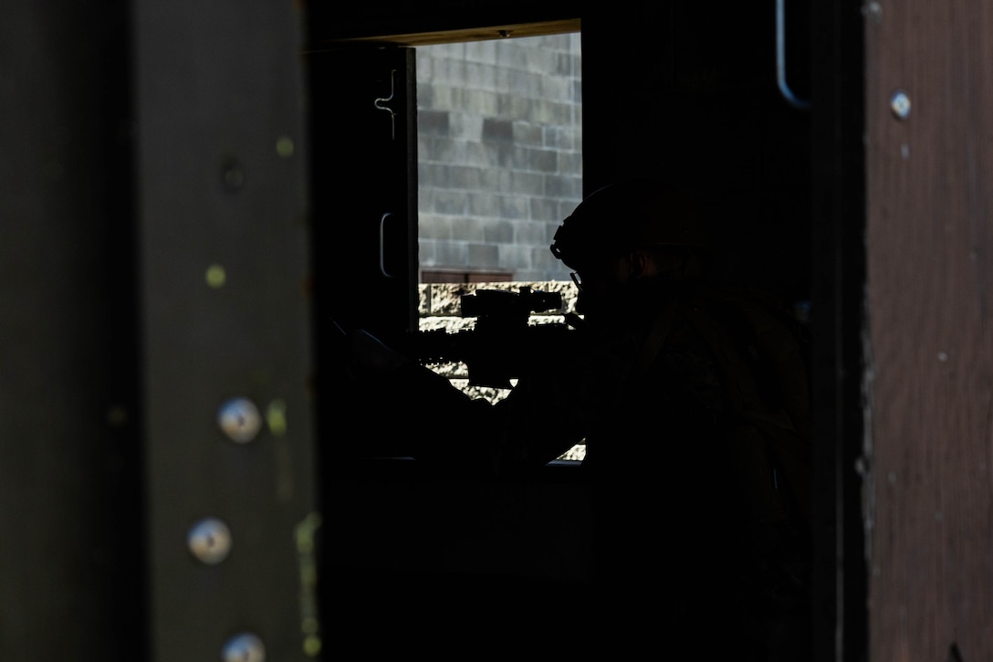 U.S. Marines with Marine Forces Reserve practice room-clearing in preparation for an assault on a town during a field exercise on Camp Shelby Joint Forces Training Center, Mississippi, March 10, 2025. MARFORRES Marines conducted the exercise to maintain proficiency in warfighting, communication and leadership skills common to all Marines. (U.S. Marine Corps photo by Lance Cpl. Van Hoang)