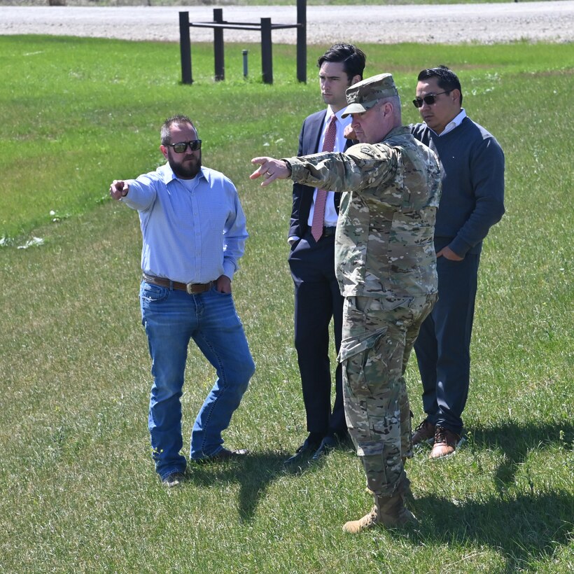 Briefing the Lewisville Lake dam safety modifications to Congressman Brandon Gill.