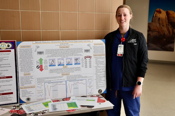 Sailors and staff at Navy Medicine Readiness and Training Command (NMRTC) Twentynine Palms showcase innovative projects aimed at enhancing patient care, streamlining operations, and improving efficiency during the 10th Annual Process Improvement Fair on March 14, 2025. The event highlighted 15 projects across multiple departments, with top honors awarded to initiatives focused on warehouse optimization, medical readiness assessments, and supply management. (U.S. Navy photo by Christopher C. Jones, NHTP/NMRTC Twentynine Palms public affairs officer).