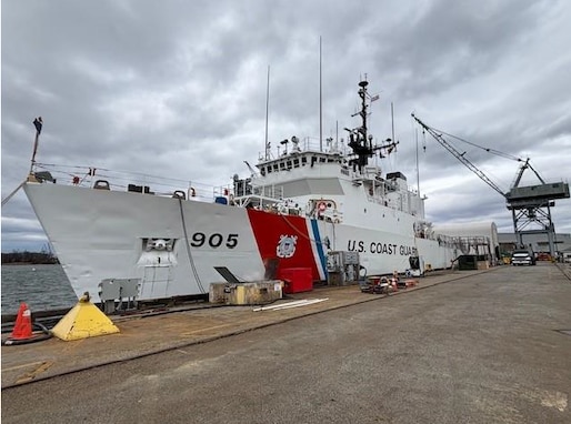 Coast Guard Cutter Spencer, at Coast Guard Yard in Baltimore, prepares for sea trials at the conclusion of its service life extension work. U.S. Coast Guard photo.