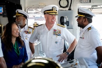 Adm. Samuel J. Paparo, commander of U.S. Indo-Pacific Command (center),  and Ambassador Julie Chung, U.S. Ambassador to Sri Lanka (left, )tour Sri Lanka Navy Ship (SLNS) Vijayabahu, a former U.S. Coast Guard cutter donated to Sri Lanka, during a visit to Colombo, Sri Lanka, March 21, 2025. The trip reaffirmed the partnership between the U.S. and Sri Lanka, which has contributed to regional security through military cooperation founded on robust people-to-people ties for more than 75 years. USINDOPACOM is committed to enhancing stability in the Indo-Pacific region by promoting security cooperation, encouraging peaceful development, responding to contingencies, deterring aggression and, when necessary, prevailing in conflict. (U.S. Navy photo by Chief Mass Communication Specialist Shannon M. Smith)