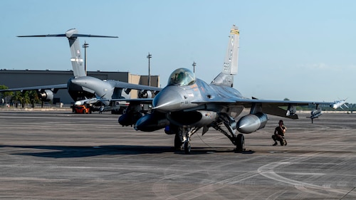 Airmen assigned to Holloman Air Force Base prepare for final out at Homestead Air Reserve Base, Florida, March 15, 2025. The deployment offered Airmen the chance to work alongside multiple units and branches, gaining cross-service training and real-world experience, which will be crucial for future deployments and ensuring mission success. (U.S. Air Force photo by Senior Airman Michelle Ferrari)