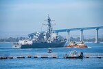 The Arleigh Burke-class guided-missile destroyer USS Spruance (DDG 111) transits San Diego Bay for a scheduled employment to the U.S. Northern Command area of responsibility Mar. 22, 2025.
