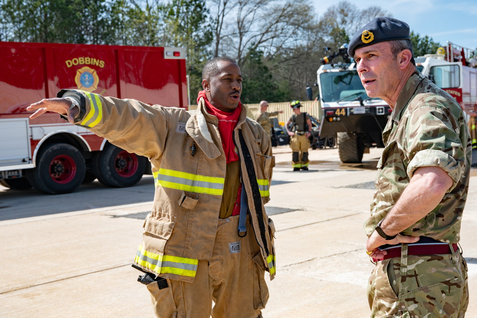 Air Force Reserve firefighter briefing about training