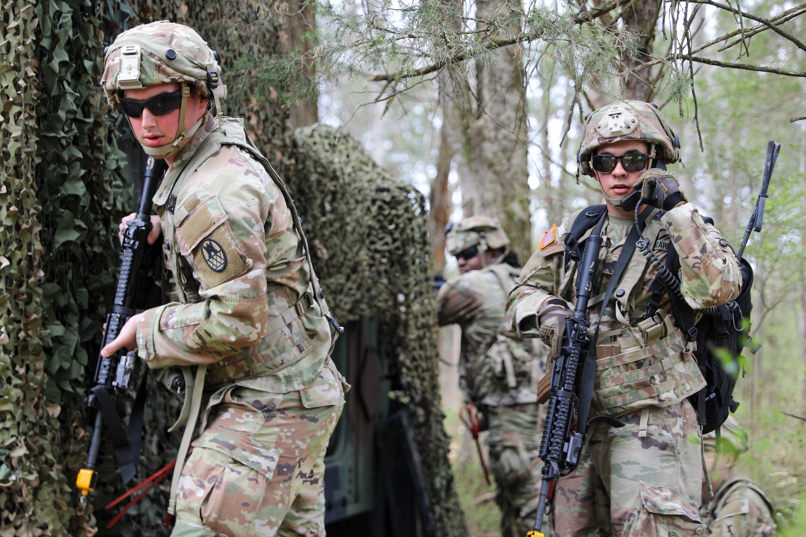 Military Police students attending the Tennessee Army National Guard’s Military Police Basic Course conduct tactical training at Smyrna’s Volunteer Training Site March 19, 2025. The students graduated from the four-week course March 21 and are now U.S. Army law enforcement officers and the newest members of the Military Police Corps.
