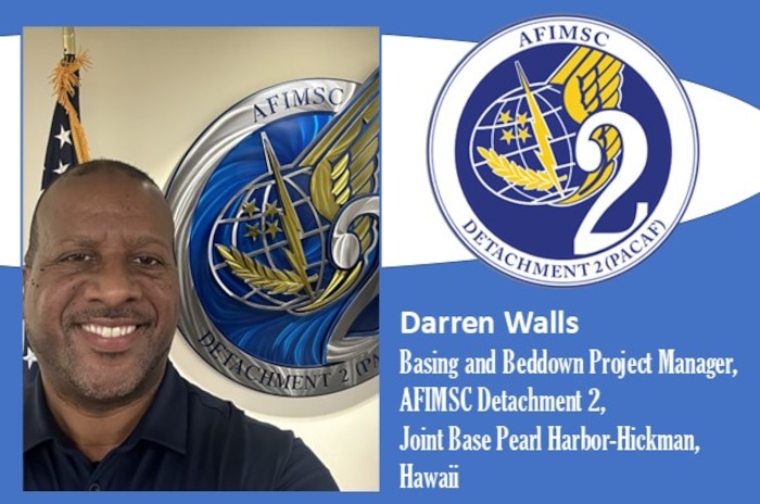 AFIMSC Mission Monday graphic with Mr. Darren Walls' official photo used along with the AFIMSC Detachment 2 logo.