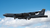 A U.S. Air Force B-52H Stratofortress assigned to the 23rd Bomb Squadron takes off during Red Flag 25-2 at Nellis Air Force Base, Nevada, March 13, 2025. Red Flag is an advanced aerial training exercise held several times a year which aims to prepare aircrews for real world combat situations. (U.S. Air Force photo by Senior Airman Kyle Wilson)