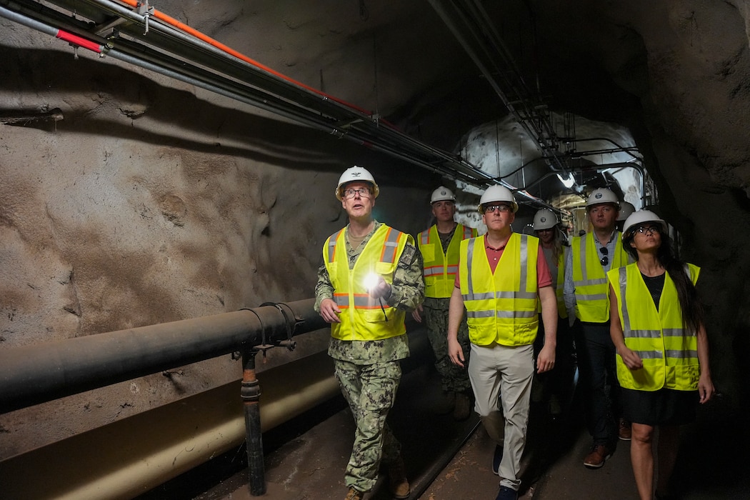 Capt. Steven Stasick, facilities director, Navy Closure Task Force-Red Hill (NCTF-RH), speaks with Lee Zeldin, 17th administrator, U.S. Environmental Protection Agency, during a site visit to the Red Hill Bulk Fuel Storage Facility (RHBFSF) in Honolulu, March 22, 2025. Charged with the safe decommissioning of the facility, NCTF-RH was established by the Department of the Navy as a commitment to the community and the environment, and continues to engage with the people of Hawaii, regulatory agencies, and other stakeholders as it safely and deliberately decommissions the RHBFSF. (U.S. Navy photo by Mass Communication Specialist Seaman Krystal Diaz)