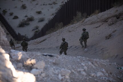 U.S Army Soldiers, assigned to 1st Battalion,  41st Infantry Regiment, 2nd Stryker Brigade Combat Team, 4th Infantry Division, detect, deter and patrol the Southern Border, at Fort Bliss, on March 23, 2025.
